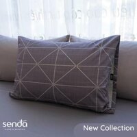 Vỏ gối Cotton Twill 40s 50x70 45x65 cm Sen Đá Home Bedding họa tiết, bao áo gối nằm cotton thô lụa cao cấp - Kẻ lưới xám - 1 chiếc vỏ gối 45x65