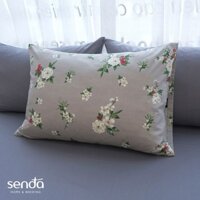 Vỏ gối Cotton Twill 40s 50x70 45x65 cm Sen Đá Home Bedding họa tiết, bao áo gối nằm cotton thô lụa cao cấp - Hoa nhài xám - 1 chiếc vỏ gối 45x65
