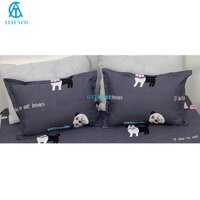 VỎ GỐI ĐẦU COTTON 45X65CM IN HỌA TIẾT NGỘ NGHĨNH CHO BÉ RUỘT GỐI BÔNG GÒN TỰ NHIÊN ÊM ÁI -THIẾT KẾ ATTENCO BH 3TH - CHÓ ĐEN,1 VỎ GỐI 45X65CM