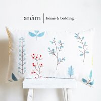 Vỏ gối nằm Cotton cao cấp ANAM 50x70 cm, 40x60 cm họa tiết cành lá đẹp, mềm mịn, thân thiện với da người dùng