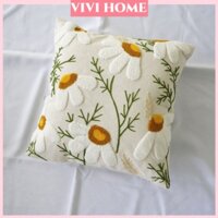 Vỏ Gối Thêu Hoa Cúc 45X45Cm Trang Trí Phòng Khách