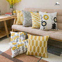 Vỏ Gối Tựa Lưng Sofa Linen Thêu Nổi Họa Tiết Hoa Vàng Passion