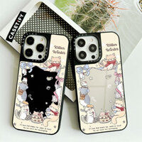 Vỏ gương khung hình Nơ hình mèo con dễ thương cho IPhone 11 12 13 Mini 14 15 16 Pro Max Ốp điện thoại X XR XS Max SE2 6 6s 7 8 Plus + Vỏ viền mềm Mặt sau PC Ốp điện thoại cứng có bao bì