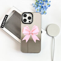 Vỏ Gương Nơ Nữ Màu Hồng Cho IPhone 11 12 13 12Pro 14PLUS 15 Pro Max Vỏ Sạc Từ Tính Không Dây Mặt Sau PC Cứng Mềm Viền Ốp điện thoại Hộp Đóng Gói