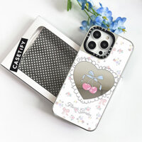 Vỏ Gương Trái Tim Yêu Hoa Anh Đào Cho IPhone 11 12 13 12Pro 14 PLUS 15 16 Pro Max Vỏ Sạc Từ Tính Không Dây Mặt Sau PC Cứng Mềm Viền Ốp điện thoại Hộp Đóng Gói