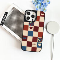 Vỏ Gương Vải Kẻ Sọc Mối Nối Trái Tim Yêu Thương Cho IPhone 11 12 13 12Pro 14PLUS 15 Pro Max Vỏ Sạc Từ Tính Không Dây Mặt Sau PC Cứng Mềm Viền Ốp điện thoại Hộp Đóng Gói