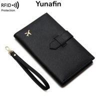 Vỏ hộ chiếu YUNAFIN RFID, Hộp đựng thẻ RFID chống trộm bằng da, Ví du lịch dung tích lớn di động đa chức năng