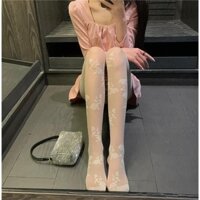Vớ hoa hồng thêu tất trắng cổ điển nhỏ cổ tích phong cách mỏng20250103