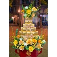 Vỏ hộp vàng đựng bánh cốm, trang trí cháp lễ, cưới hỏi