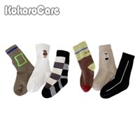 Vớ KOKOROCARE cotton cổ cao vừa cỡ S/ M/ L thêu họa tiết gấu/ hình học thời trang mùa hè đáng yêu cho bé 1-8 tuổi