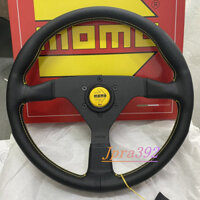 Vô lăng da Monte Carlo Momo V1 340mm có nút khâu và còi màu vàng