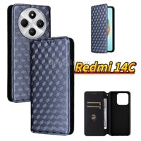 Vỏ Lật Cho XIAOMI POCO C75 Redmi 14C 4G 5G 2024 Vỏ Điện Thoại Da Sang Trọng Cho POCOC75 C 75 Redmi14C Giá Đỡ TPU Mềm Cạnh Chống Sốc Ốp Lưng Họa Tiết Lưới