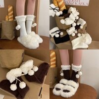 Vớ Lông Thỏ Mềm Mại Đính Hoa Và Quả Bông Phong Cách lolita Giáng Sinh Dễ Thương Cho Bé Gái