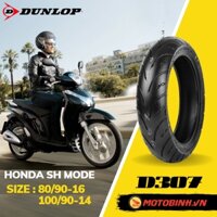 Vỏ lốp Dunlop xe Honda SH Mode. Lốp vỏ Dunlop 80/90-16 + 100/90-14 D307. Dunlop D307. Vỏ xe SH Mode - Moto Bình