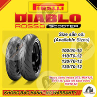 Vỏ lốp xe Pirelli Rosso Scooter cho Vespa Sprint, GTS, MSX125 TNT125 size 110/70-12, 120/70-12 & 130/70-12, vỏ ko ruột.