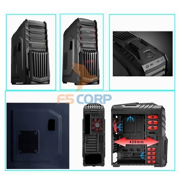 Vỏ máy tính (case) Vicom Full ATX X5-R - Đen-Đỏ