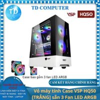Vỏ máy tính Case VSP HQ50 TRẮNG sẵn 3 Fan LED ARGB Gaming Kính cường lực ATX, Micro-ATX, ITX - Hàng chính hãng Tech Vision phân phối