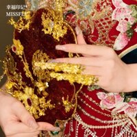 Vỏ Móng Tay Vàng Cung Điện Móng Tay Móng Tay Giả Cưới Hanfu Xiuhe Rồng Phượng Hoàng Áo Sườn Xám Cô Dâu Trang Sức WTT2025.2.28