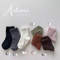 Vớ mùa xuân và mùa thu, cotton nguyên chất, dài đến giữa bắp chân, màu sắc đồng nhất, cho trẻ em trai gái, vớ học sinh thoáng khí, đa năng, đen trắng xám.