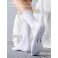 Vớ nam đáy khăn cotton nguyên chất, vớ thể thao dài đến giữa bắp chân, dày, vớ bóng rổ trắng, vớ cầu lông thời trang
