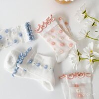 Vớ nữ cao đến giữa bắp chân, xu hướng mùa xuân hè, vải lụa thủy tinh mỏng, hoa nhỏ, vớ cotton trong suốt kiểu Nhật ngọt ngào