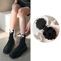 Vớ nữ cotton mùa thu đông kiểu Trung Quốc, vớ dài đến bắp chân có khóa, màu sắc đồng nhất, vớ lolita JK
