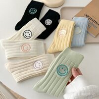 Vớ nữ mùa thu cotton nguyên chất, vớ giữa bắp chân, vớ thời trang Ins, vớ nữ thêu mặt cười dễ thương, vớ JK, vớ sinh viên bán buôn