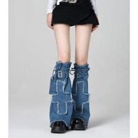 Vớ ống loe thiết kế sexy chéo thời trang, tất ống rộng Y2K, tất giữ ấm chân, tất có dây rút, bao bốt màu xanh, giảm béo