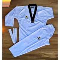 Võ Phục Taekwondo cổ áo màu đen KWON Vải Kim Cương Phối Lưới Thoát Mát Siêu êm mềm cao cấp tặng Kèm Đai