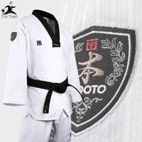 Võ Phục Taekwondo Cổ Đen Vải Sọc MOOTO Dày Dặn Bền Chắc