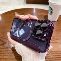 Vỏ sạc từ tính cho iphone 15 pro max bao da sang trọng bao đựng điện thoại cho iphone 11 12 13 14 pro max kim loại bảo vệ máy ảnh ống kính mạ mặt sau chống sốc trong suốt