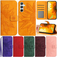 Vỏ Sang Trọng Cho Samsung Galaxy A55 A35 A15 A25 A54 A34 A24 M55 C55 M15 F15 M34 F34 5G Ví Hướng Dương Mềm Da PU Khe Cắm Thẻ Da Bảo Vệ Da Flip Stand Cover
