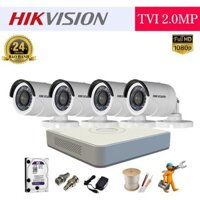 {Vỏ sắt}Trọn bộ 4 camera HIKVISION DS-2CE16DOT-IR 2MP  Tặng kèm ổ cứng 500G + đầy đủ phụ kiện + Tặng kèm dây liền nguồn