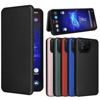Vỏ Sợi Carbon Cho Asus ROG Điện Thoại 9 Pro 5 7 8 Flip 11 Ultra Zenfone 10 10Z 9Z 8Z Ốp Lưng Từ Flip Book Stand Ví Da Thẻ