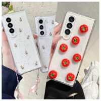 Vỏ thanh lịch thẩm mỹ trong suốt Z Fold 6 5 4 Họa tiết PC cứng cho Samsung Galaxy Z Fold6 Fold5 Fold4 có dây chuyền Vỏ điện thoại