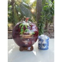 Vỏ trái dừa khô ủ bình trà giử nhiệt vẽ phong cảnh