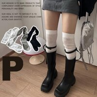 Vớ trắng cọc tất cao đến đầu gối Nhật Bản JK voi vớ dày chỉ dệt kim tất ống dài cay cô gái tất