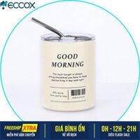 [VÔ VÀN ƯU ĐÃI] Bình giữ ấm good morning, ly giữ ấm Inox 2 lớp thời thượng kèm ống hút - Hàng trong nước Trung Quốc [GIÁ