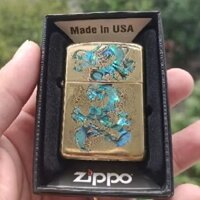 Vỏ Zippo Chính Hãng Usa Khảm Xà Cừ Chủ Đề Long Tại Thiên