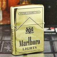 Vỏ Zippo Đồng Nguyên Khối Dày Khắc Hình Marlboro Lights , Tặng Kèm Ruột Trùng Vỏ Có Tem Đỏ ( KHÔNG NHIÊN LIÊU )