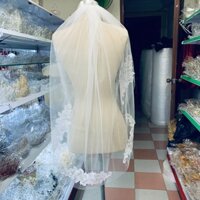 Voan cài tóc cô dâu chất voan Mỹ đính lược cài gắn hoa ren lớn mẫu voan đội làm lễ nhà thờ đẹp luôn GiangPKC