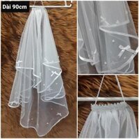 Voan cài tóc cô dâu ngang lưng 90 cm viền vải phi bóng đính nơ hoặc hoa kèm hạt trai thưa Giangpkc 904 - 90cm viền đính nơ