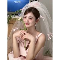 Voan cài tóc cô dâu sẵn xược 1m đính nơ hồng 2 lớp đẹp  Phụ Kiện Tóc Cô Dâu Miền Nam
