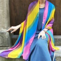 Voan Nữ Khăn Lụa Nhiều Màu Sắc Gradient Khăn Du Lịch Dân Tộc Đi Biển Khăn Choàng Kép Khăn Choàng
