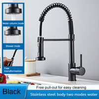 Vòi bếp lò xo đen Xinkunlong 304 Thép không gỉ nóng lạnh kéo xuống