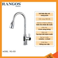 Vòi bếp nóng lạnh Rangos RG-531 | Dây rút, cần xoay 360 độ, sensor nhiệt tự động không cần cắm điện hiển thị nhiệt độ nước