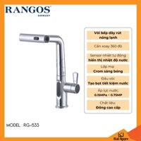 Vòi bếp nóng lạnh Rangos RG-533 | Dây rút, cần xoay 360 độ, sensor nhiệt tự động không cần cắm điện hiển thị nhiệt độ nước