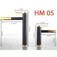Vòi bồn rửa mặt nóng lạnh 30 cm. Vòi Lavabo trụ tròn sơn tĩnh điện Đen Vàng thiết kế sang trọng, đẹp mắt
