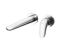 Vòi chậu gật gù nóng lạnh gắn tường LC (2 lỗ) , Kích thước vòi (từ tâm xả nước đến tường): 227.5mm