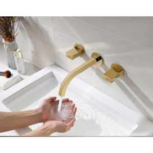 Vòi chậu lavabo âm tường màu vàng Miken MKV-600006GB